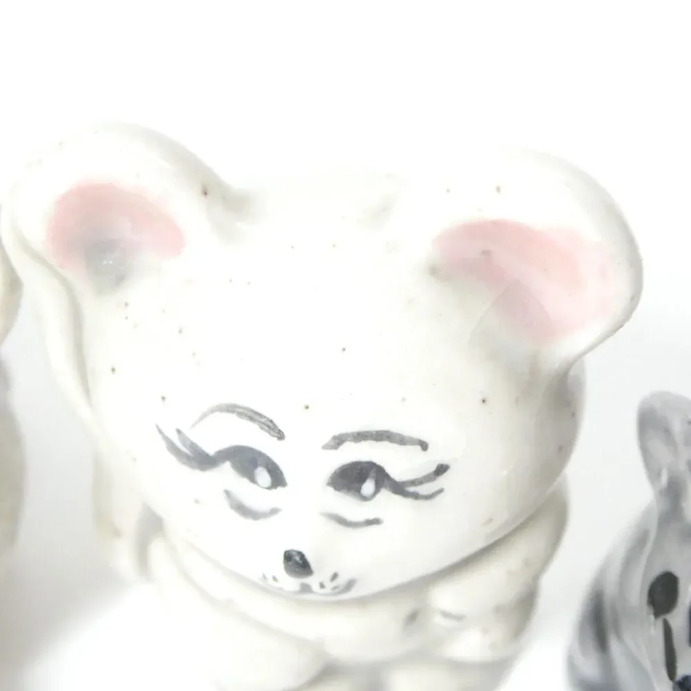 3 Mouse Figurines Handmade Clay Pottery Ceramic Miniature Mice